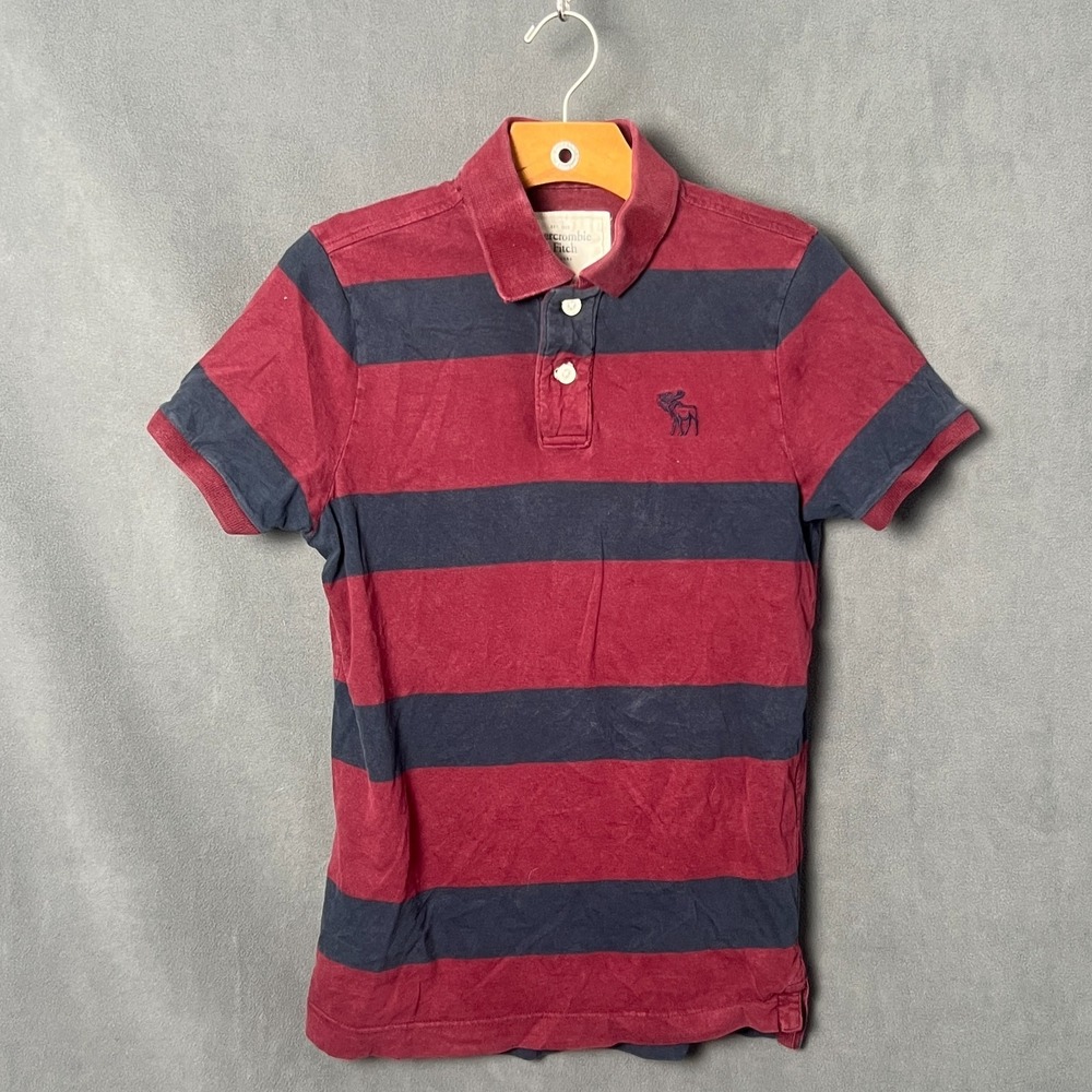 Vintage Abercrombie & Fitch Red Blue Striped Rugby Polo Shirt Mens Medium Y2K